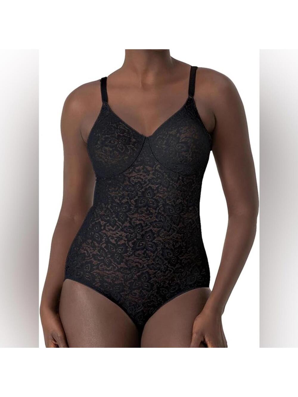 BALI ALL OVER SOLUTIONS womens black smoothing lace body suit shapewear 34B NWT